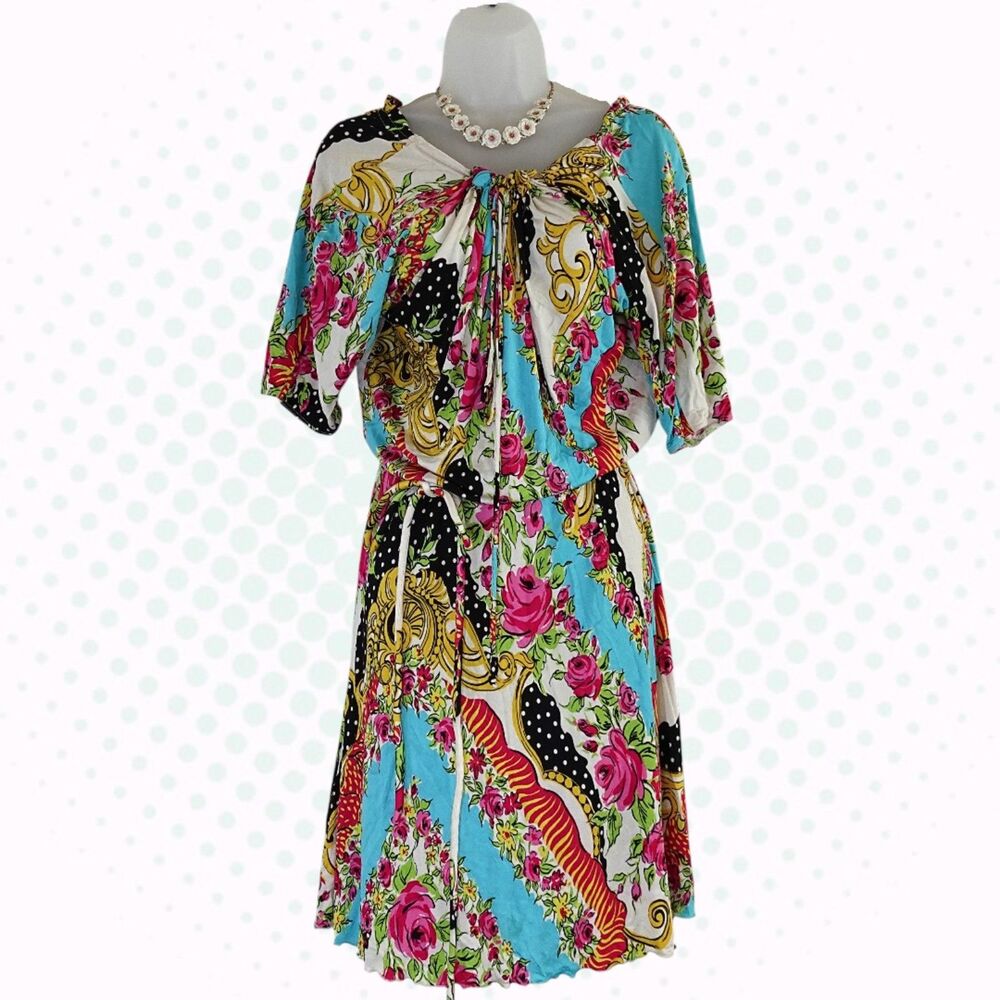 Vintage Y2K Blumarine Multicolor Baroque Floral Print Midi Dress Size IT 38